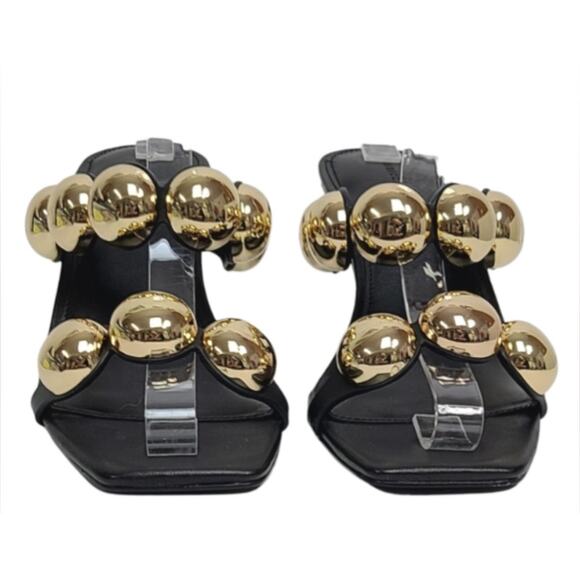 Rebecca Minkoff Annita Gold Studded Black Leather Slip-On Heels sz 8 - Picture 3 of 7